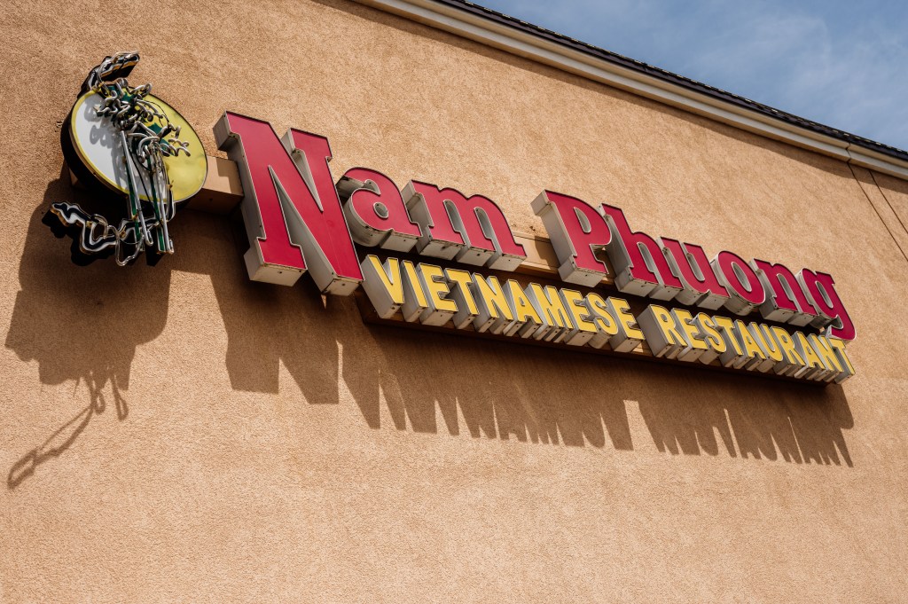 The building sign for Nam Phuong restaurant off Jimmy Carter Boulevard in Norcross.
