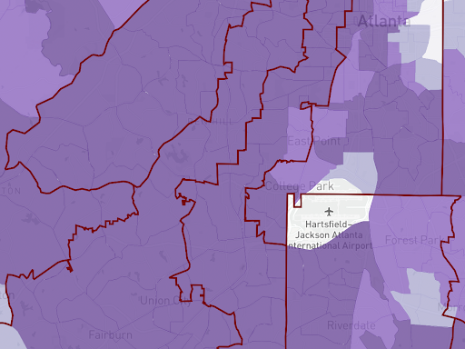 A map of Atlanta shows how gerrymandering carves up districts.