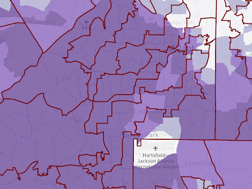 A map of Atlanta shows how gerrymandering carves up districts.