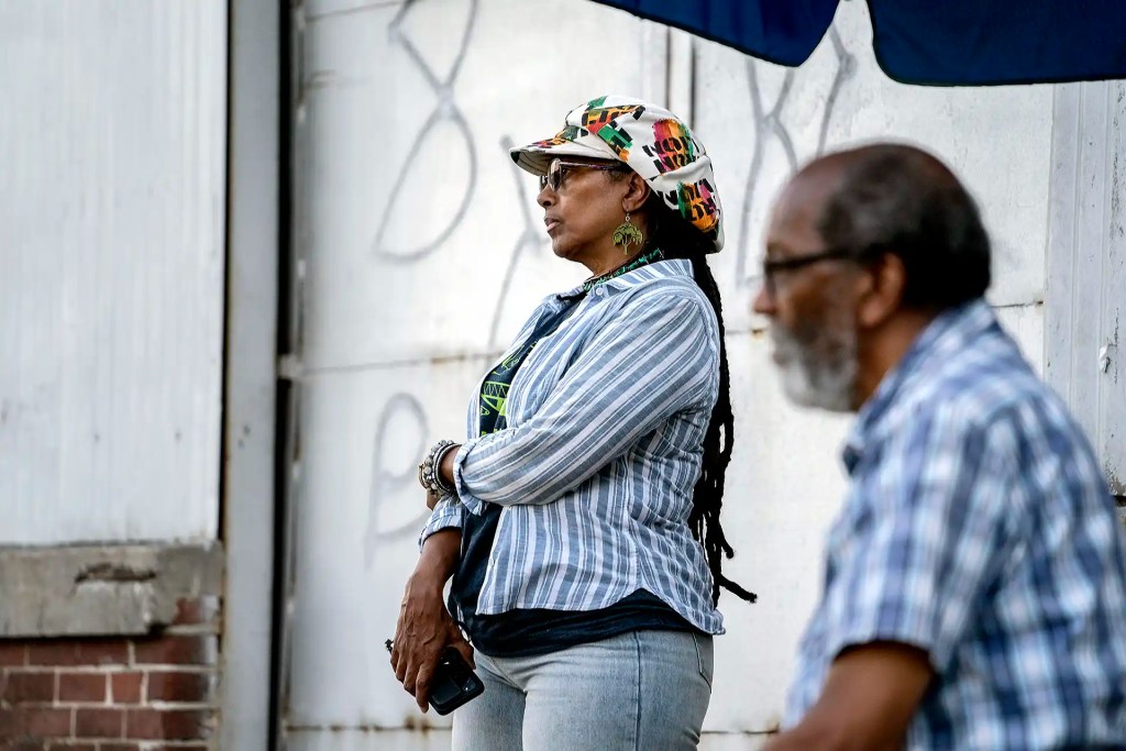 Opal K.C. Baker leads a meeting in East Point, Georgia.