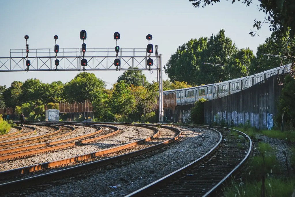 Atlanta's MARTA train tracks run alongside historic railroad tracks in College Park, Georgia.