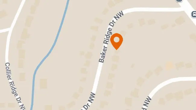 A map indicating the location of 2636 Baker Ridge Dr.